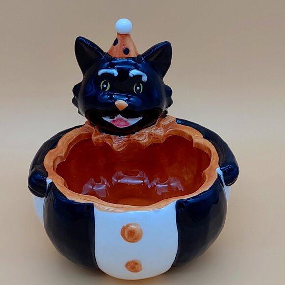 Halloween clown kitty glass dish - Picture 1 of 3